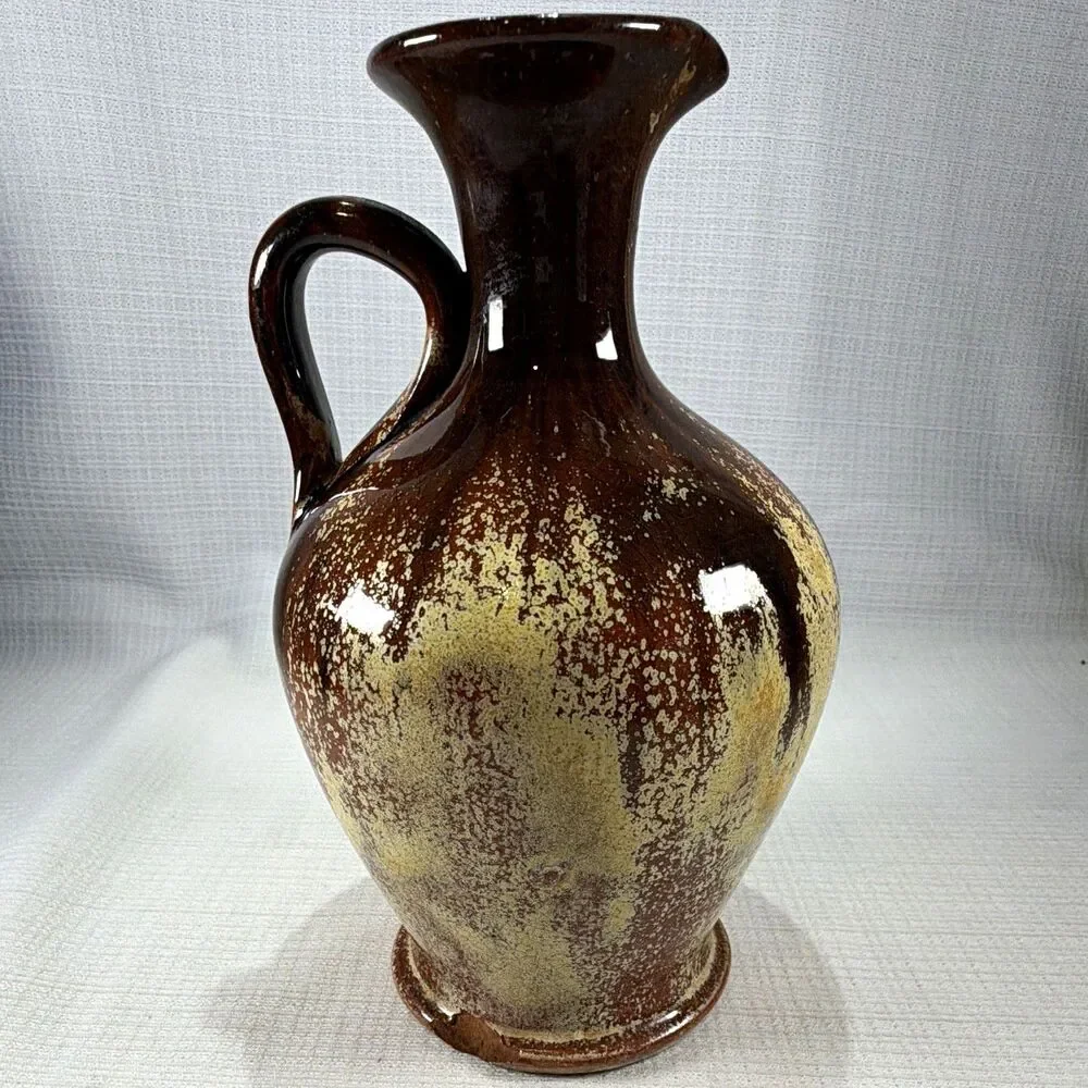 Vintage Mid-Century Studio Pottery Pitcher Ewer Drip Glaze 6.5